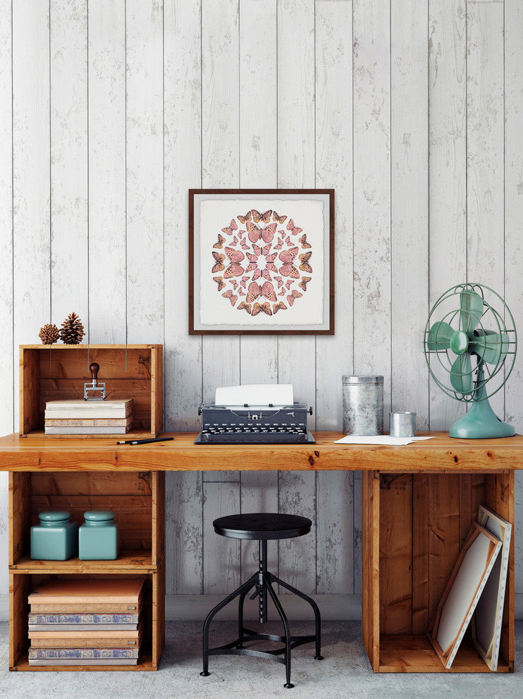 "Pink Butterfly Circles" Framed Painting Print, 32"x32"
