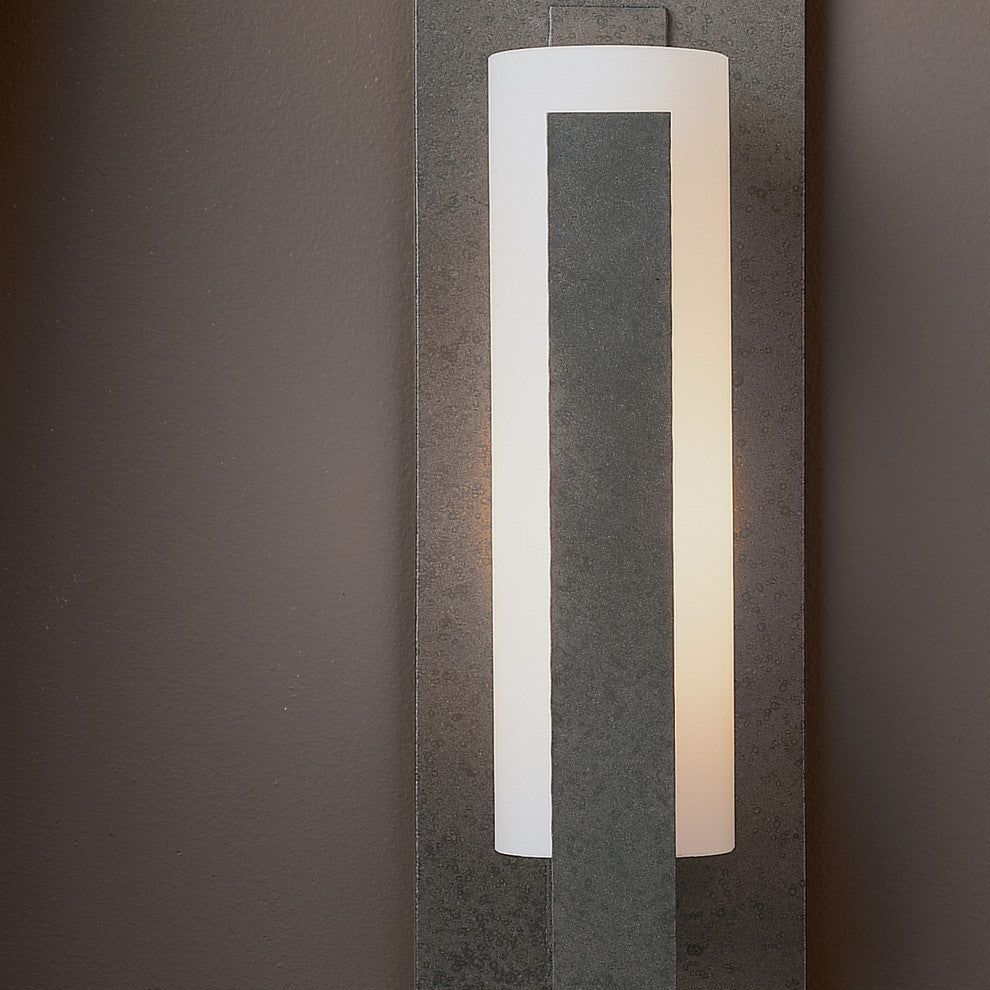 Forged Vertical Bar Sconce, Steel Backplate, Natural Iron Finish, Opal Glass