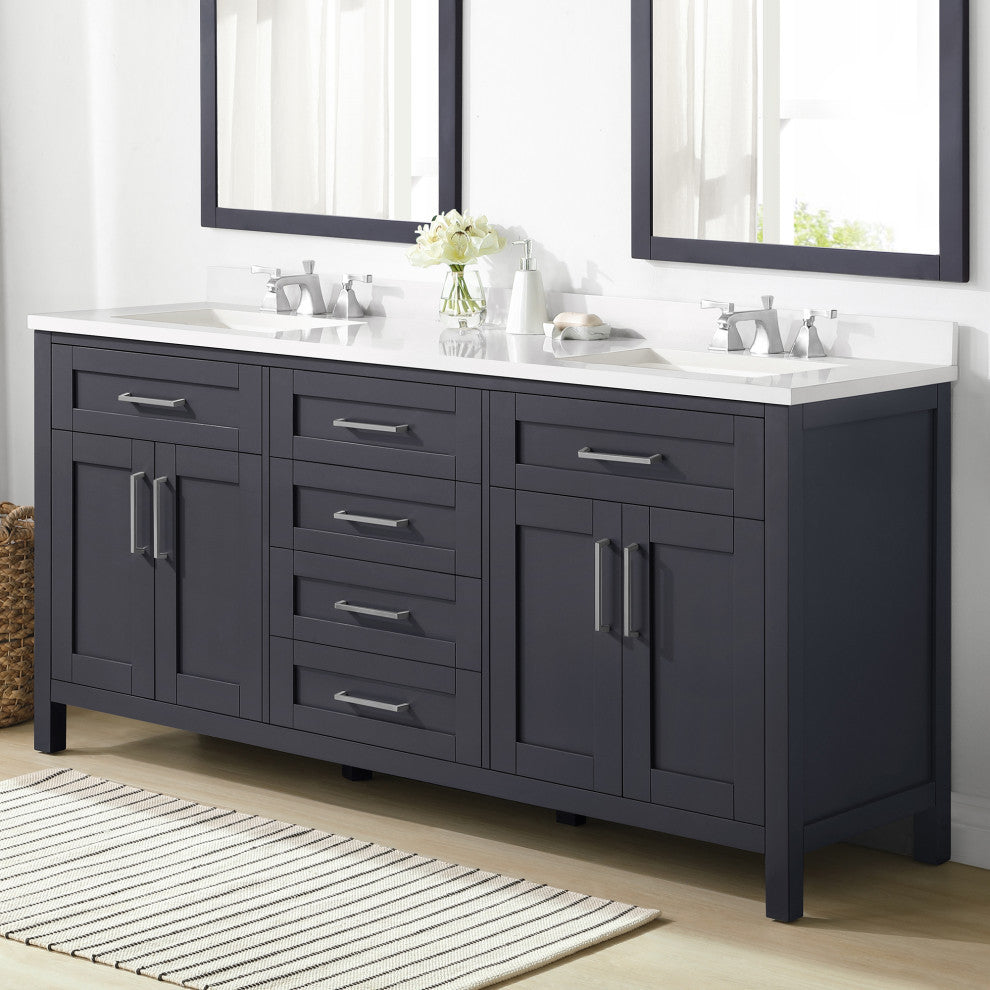 OVE Decors Tahoe Vanity With Mirror, Dark Charcoal, 72"