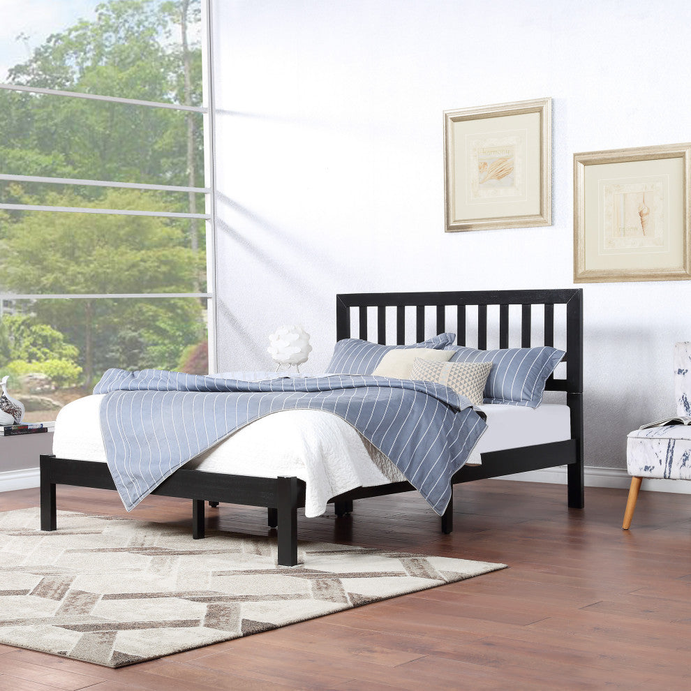 Braxton Modern Farmhouse Acacia Wood Queen Bed Platform, Black