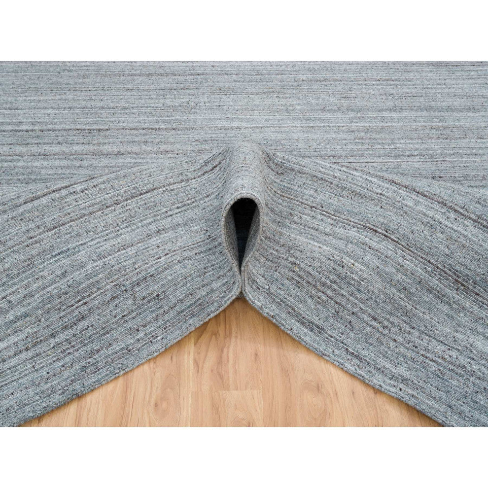 Arsenic Gray Hand Loomed Modern Striae Design Wool Oriental Rug, 8'1"x10'