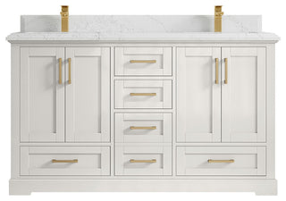 Boston 60" Double Bathroom Vanity in Alabaster 1.5" Empira Quartz