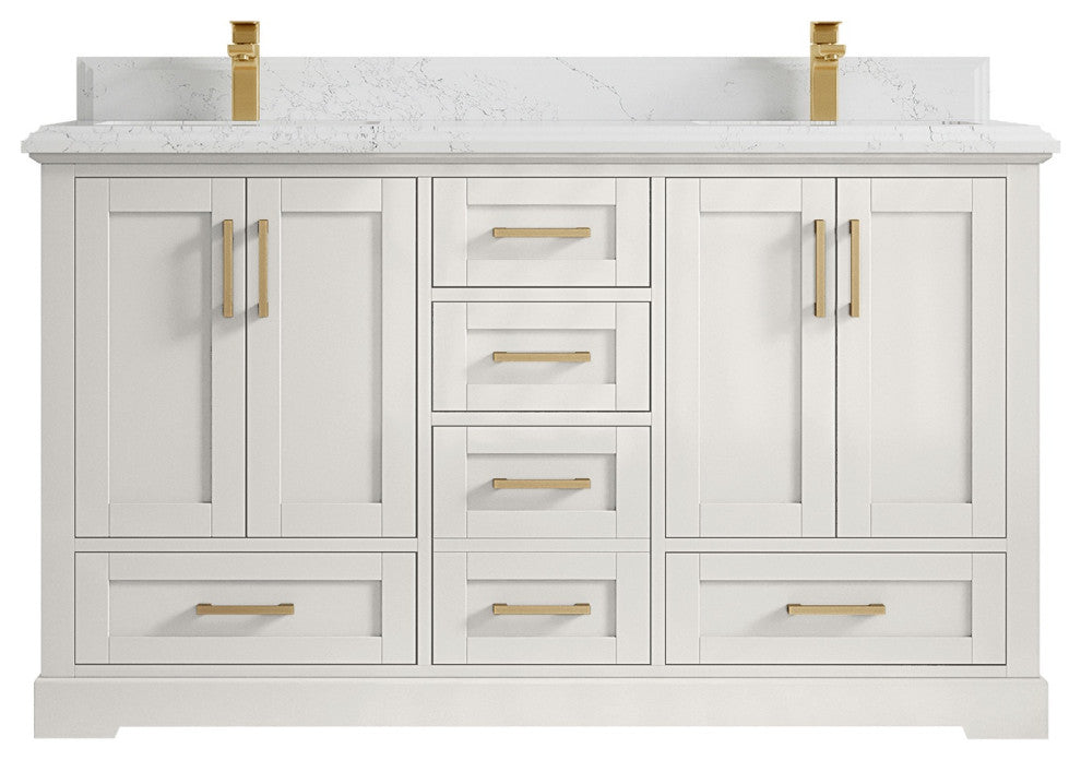 Boston 60" Double Bathroom Vanity in Alabaster 1.5" Empira Quartz