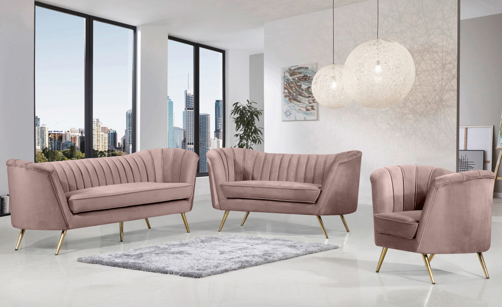 Margo Velvet Upholstered Set, Pink, Sofa