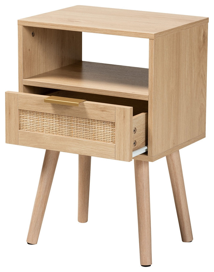 Mid-Century Modern Light Brown Finished Wood 1-Drawer End Table