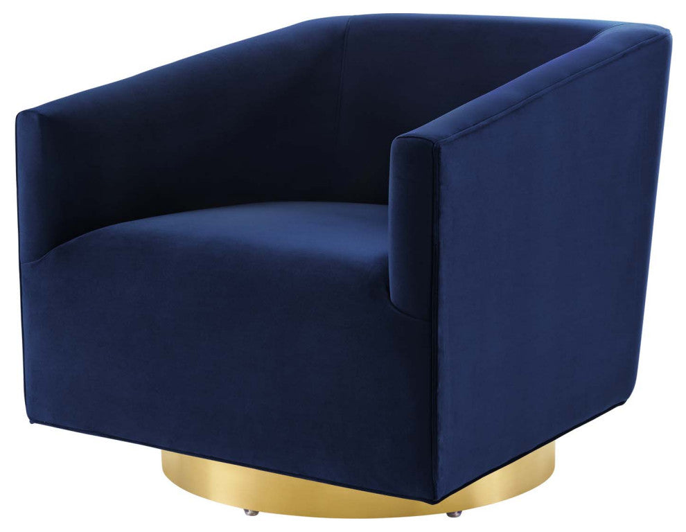 Armchair Accent Swivel Chair, Velvet, Gold Dark Blue, Modern, Lounge Hospitality