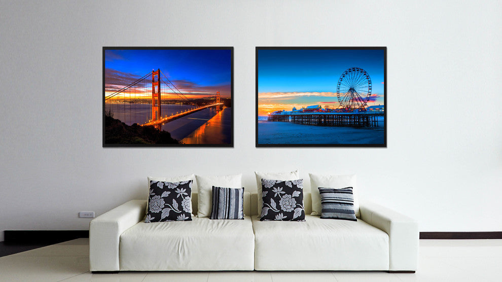 Central Pier and Ferris Wheel Landscape Photo Canvas Print with Frame, 28"x37"