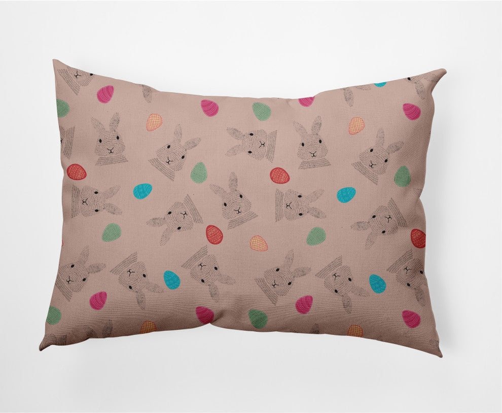 Bunnies and Eggs Easter Decorative Lumbar Pillow, Sunwashed Red, 14x20"