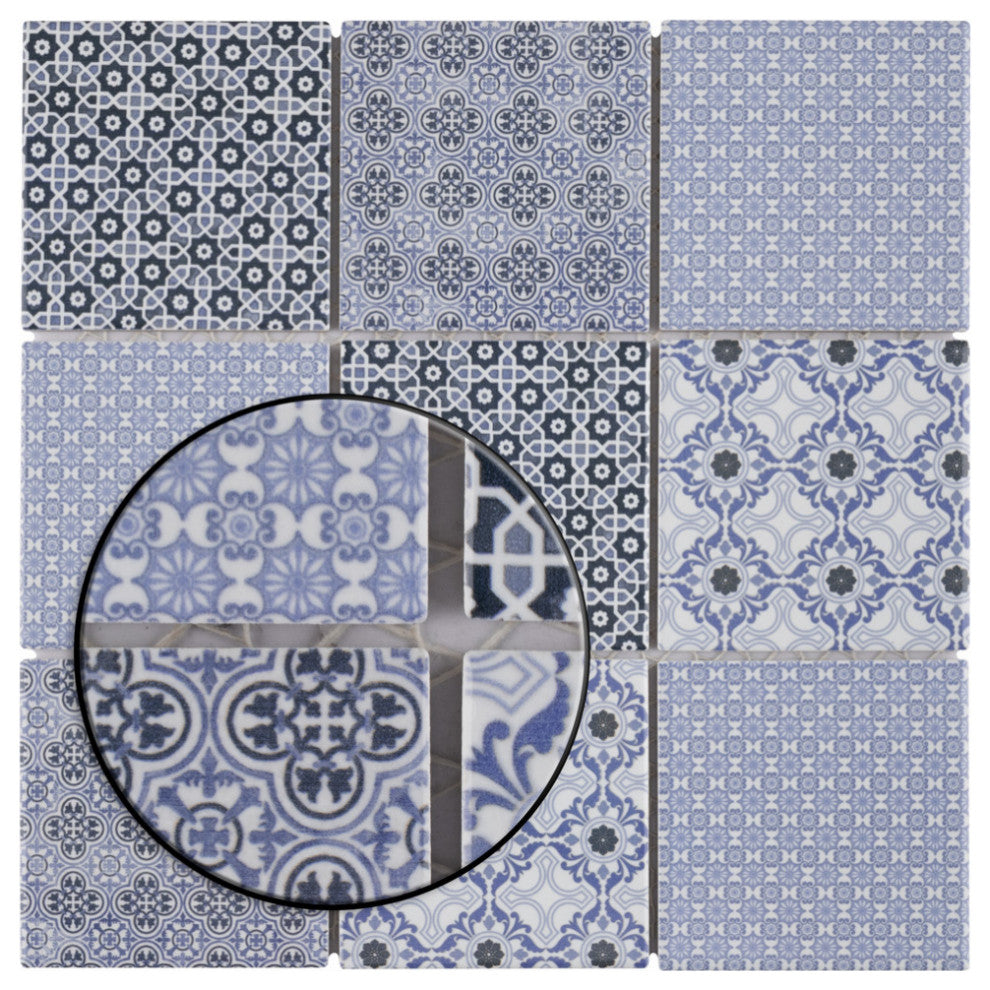 Classico 4" Square Blue Porcelain Floor and Wall Tile