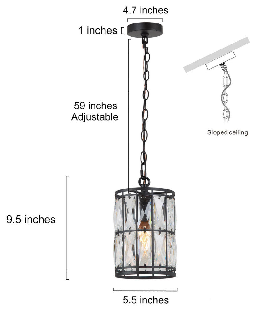 LNC Modern/Contemporary Crystal Black Ceiling Lighting, 5.5" Width, 1-Light Pendant