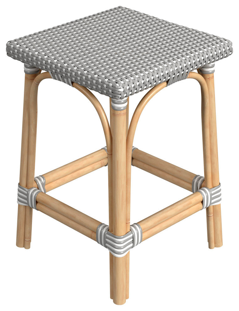Riviera Square 24"H Rattan Counter Stool, Gray and White