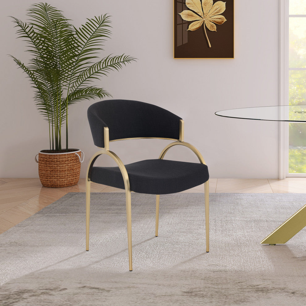 Privet Dining Chair (Set of 2), Black, Brushed Brass Finish