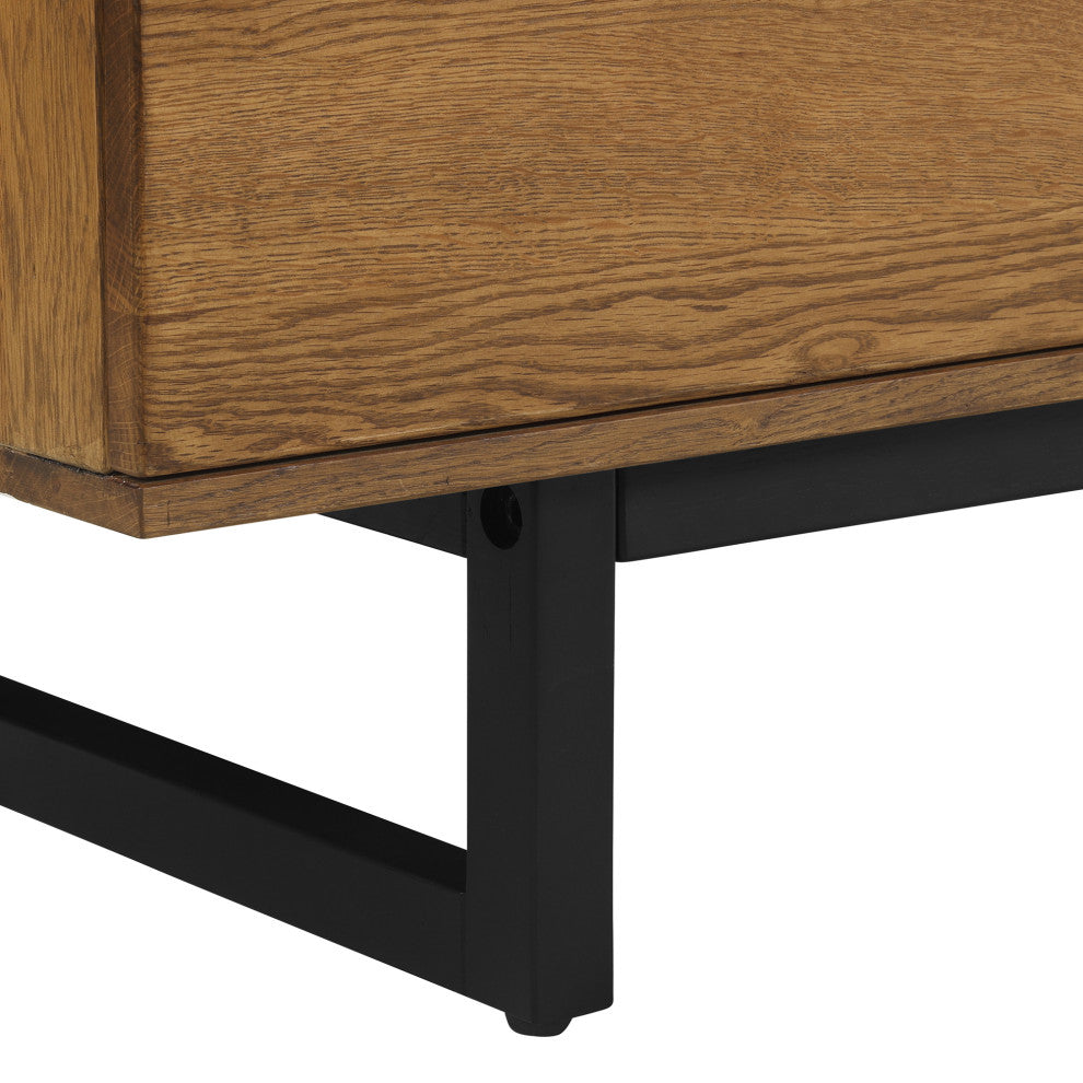Aldo 4 Drawer Dresser in Brown Oak Wood with Black Metal Legs