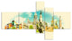 Buenos Aires Panoramic View, Cityscape Watercolor Canvas Art, 60"x32", 5 panels