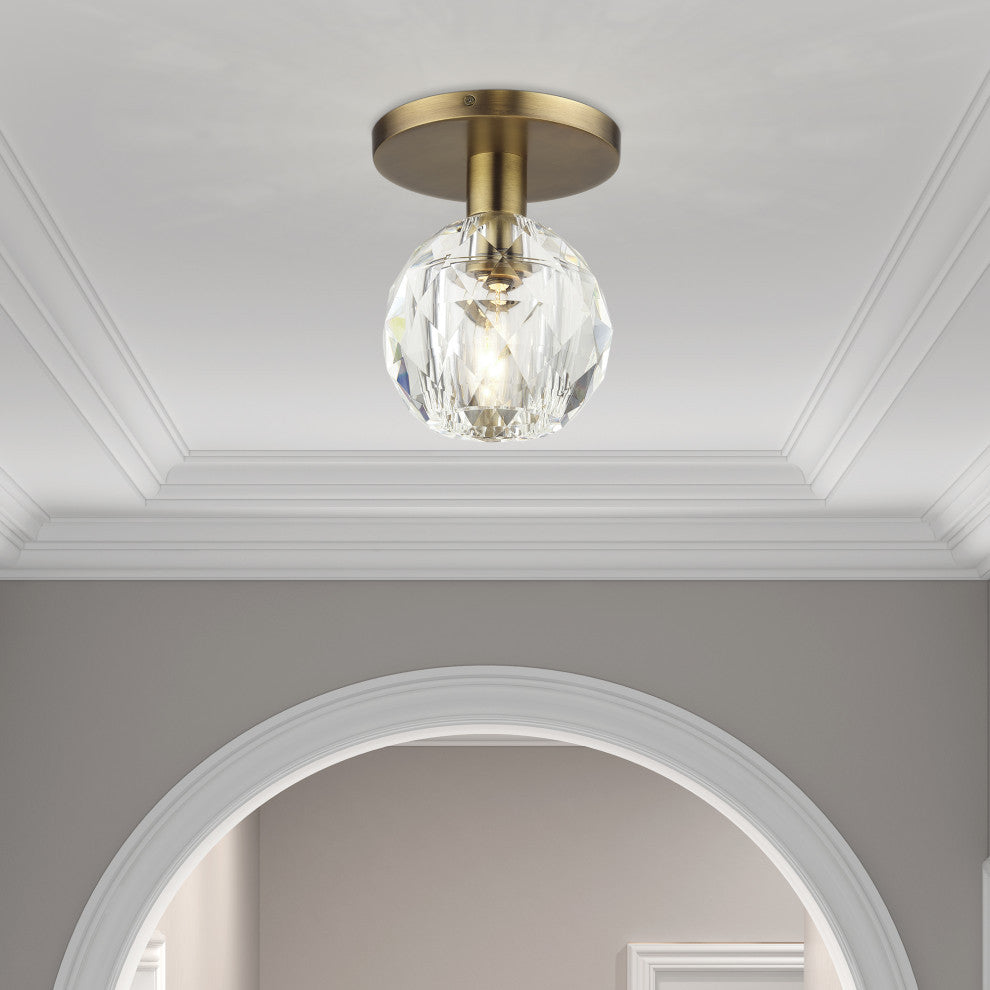 Whitfield 1-Light Natural Brass Crystal Semi-Flush