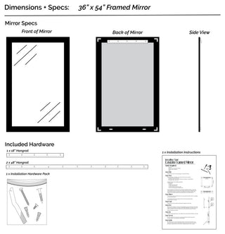 Porter Black Framed Mirror, 36"x54"