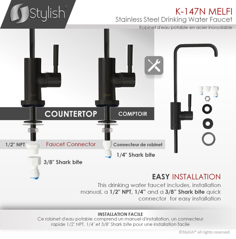STYLISH Single Handle Stainless Steel Matte Black Drinking Water Kitchen Faucet