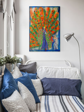"Peacock" Painting Print on Wrapped Canvas, 24"x36"