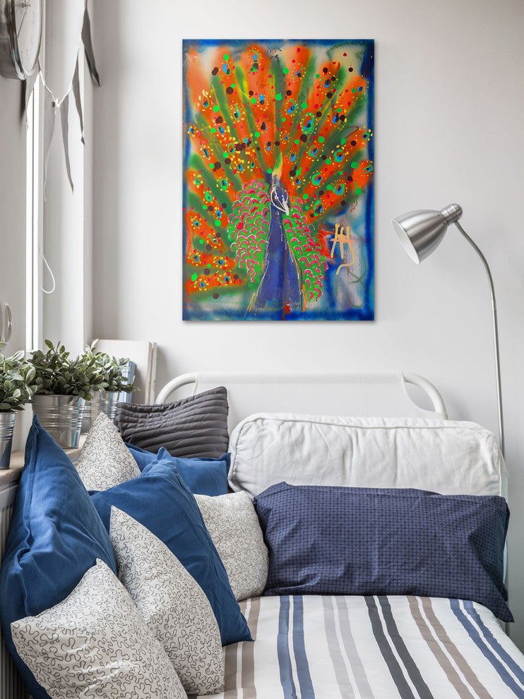 "Peacock" Painting Print on Wrapped Canvas, 24"x36"