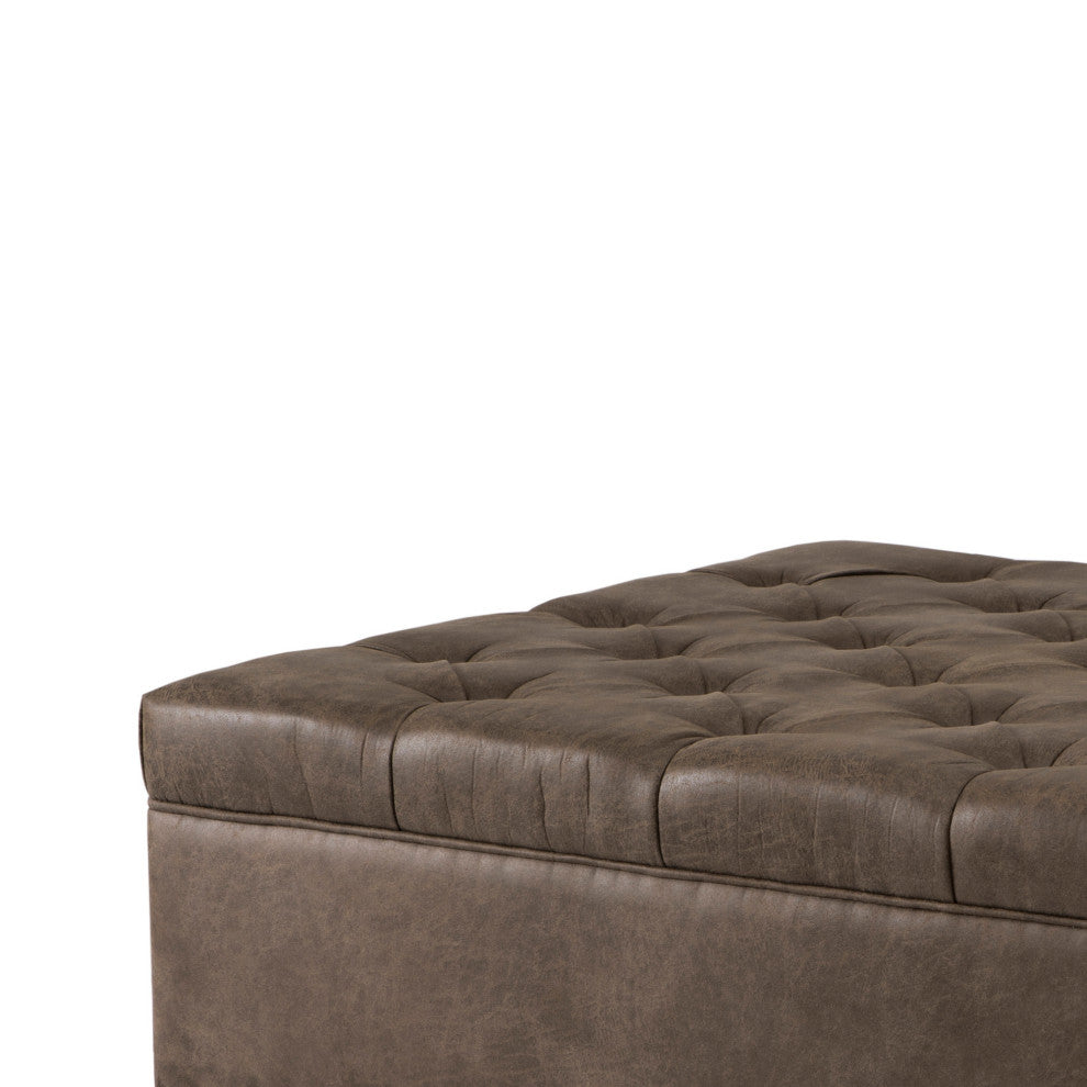Madison Park Leathered Tufted Square Ottoman, Brown