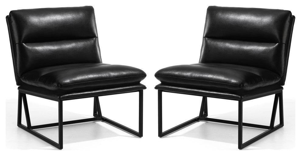Set of 2 Modern Thick Leatherette Accent Chair, Black