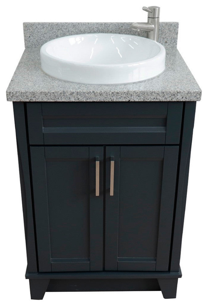 25" Single Sink Vanity, Dark Gray Finish With Gray Granite And Round Sink