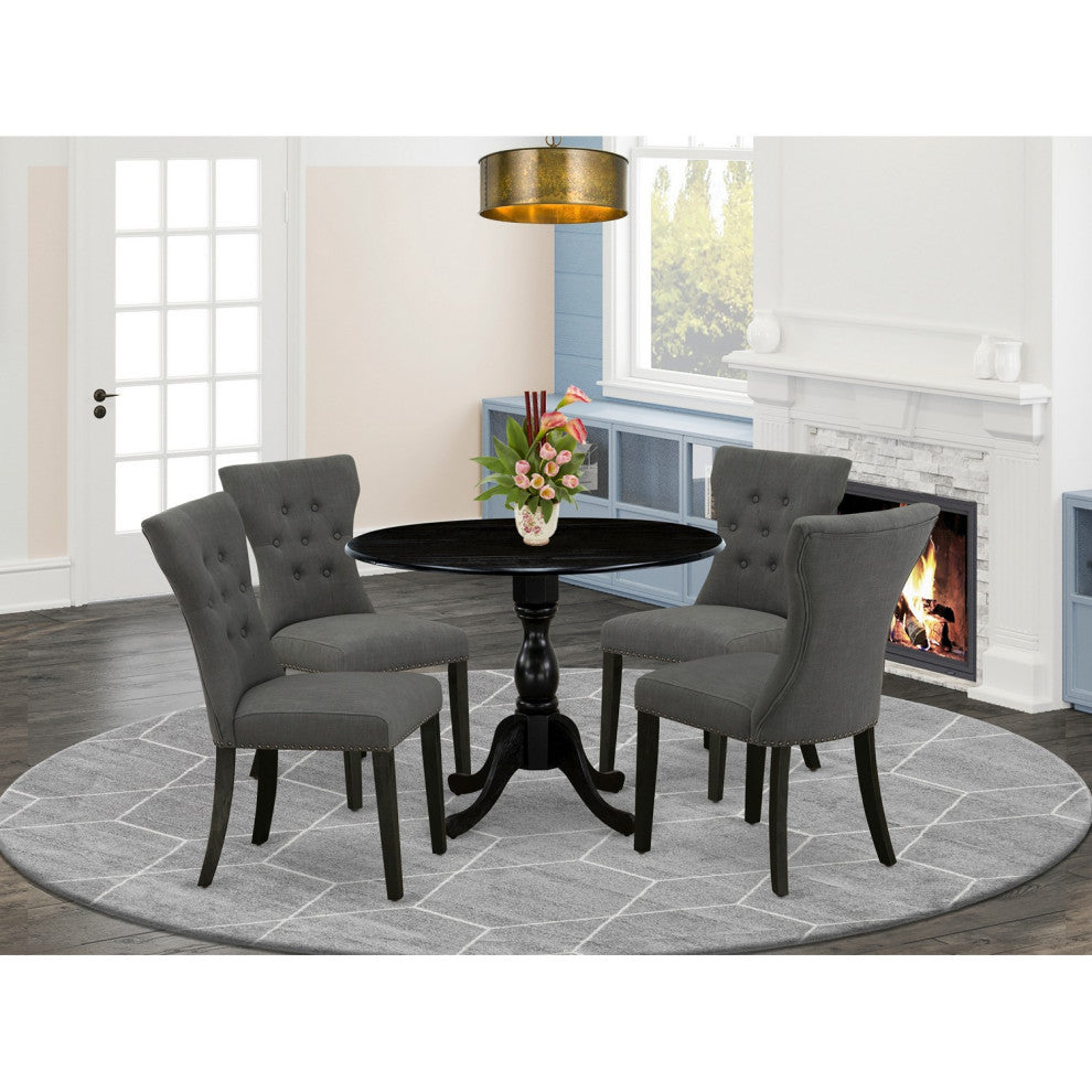 5 Pc Dining Set, 1 Drop Leaves Table, 4 Dark Gotham Grey Chair