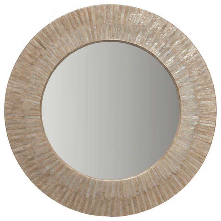 Round Capiz Seashell Sunray Wall Mirror, Gold