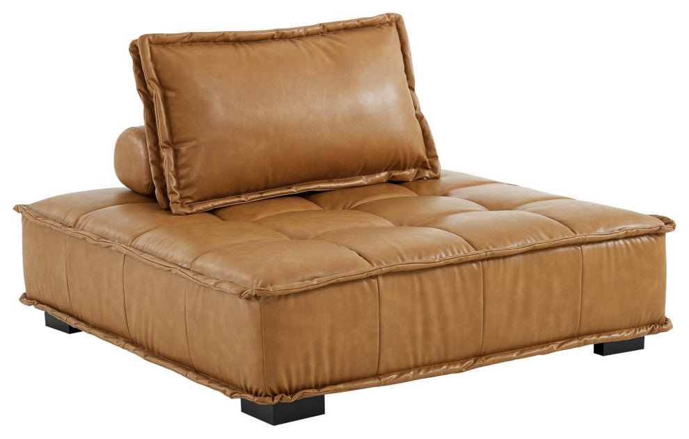 Saunter Tufted Vegan Leather Vegan Leather 4-Piece Sectional Sofa Tan