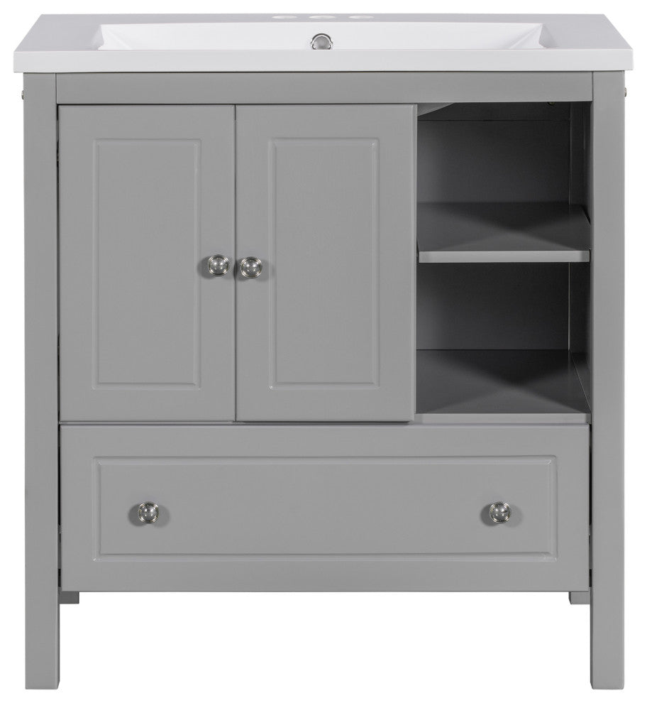 30 inch MDF Freestanding Bathroom Vanity Set with Doors and Drawer