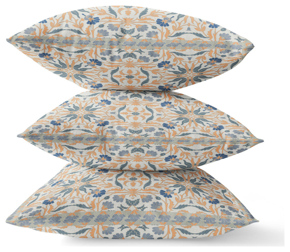 20 Gray Orange Paisley Indoor Outdoor Throw Pillow