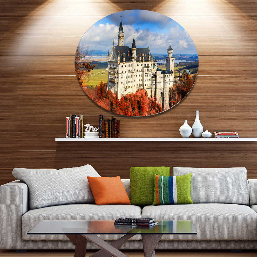 Neuschwanstein Castle With Red Foliage, Landscape Disc Artwork, 38"