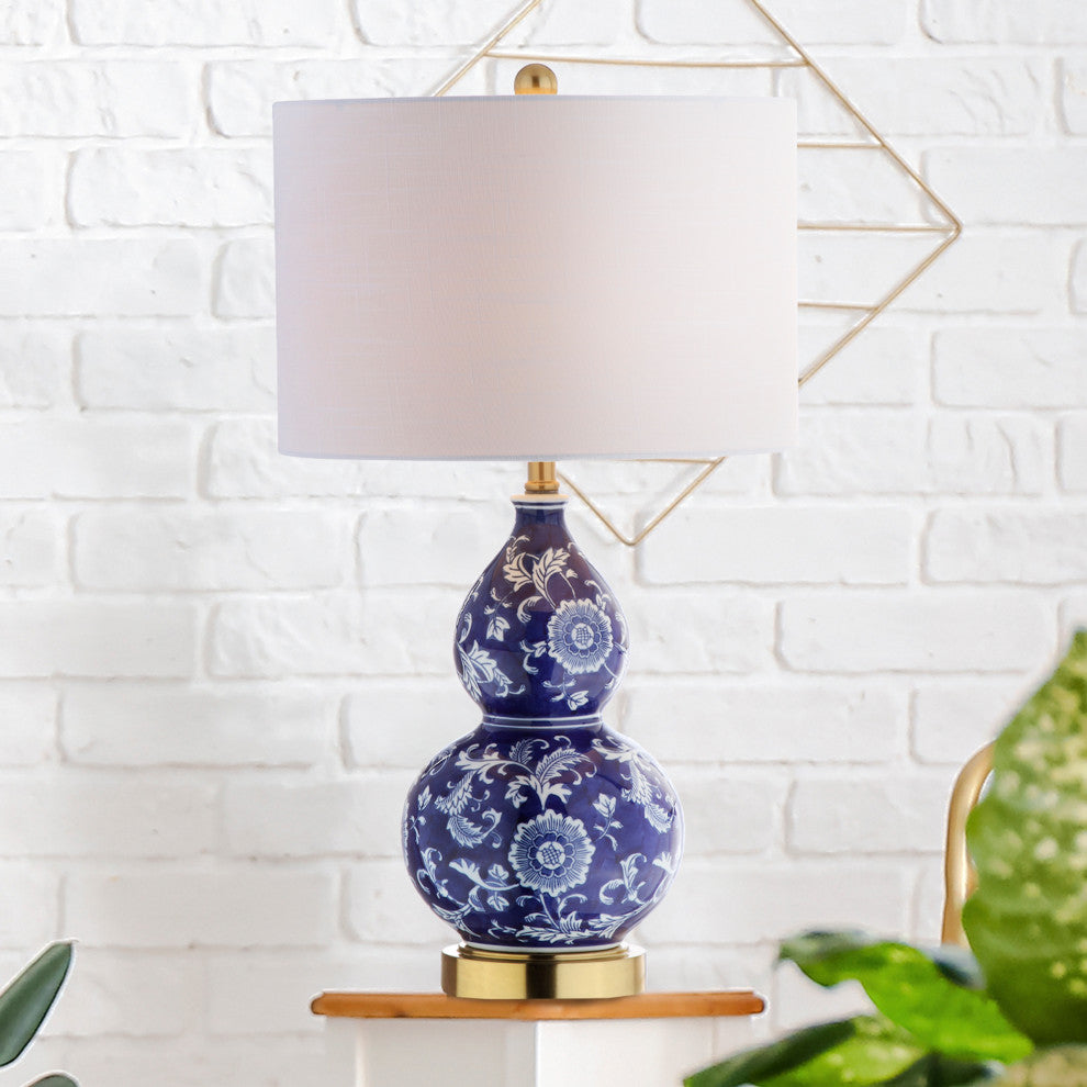 Lee 27" Ceramic Chinoiserie Table Lamp, Blue and White