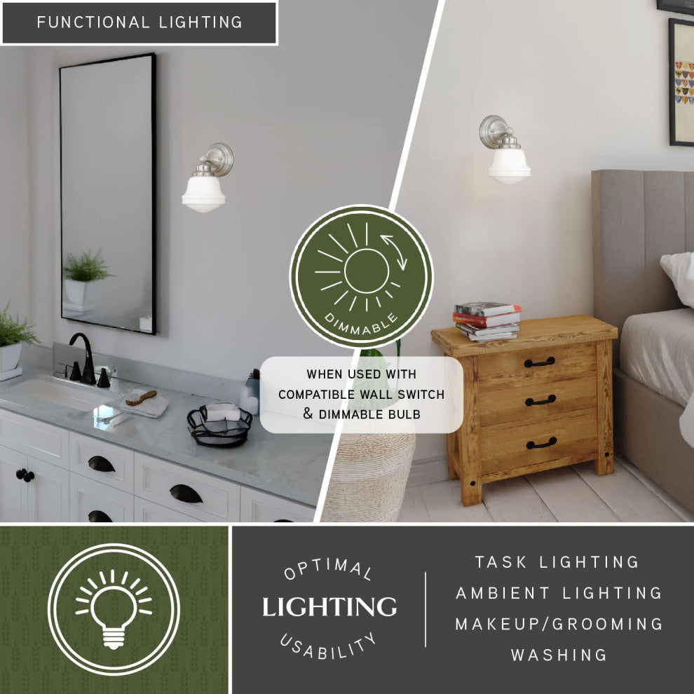 Vaxcel Huntley 1-Light Vanity, Satin Nickel