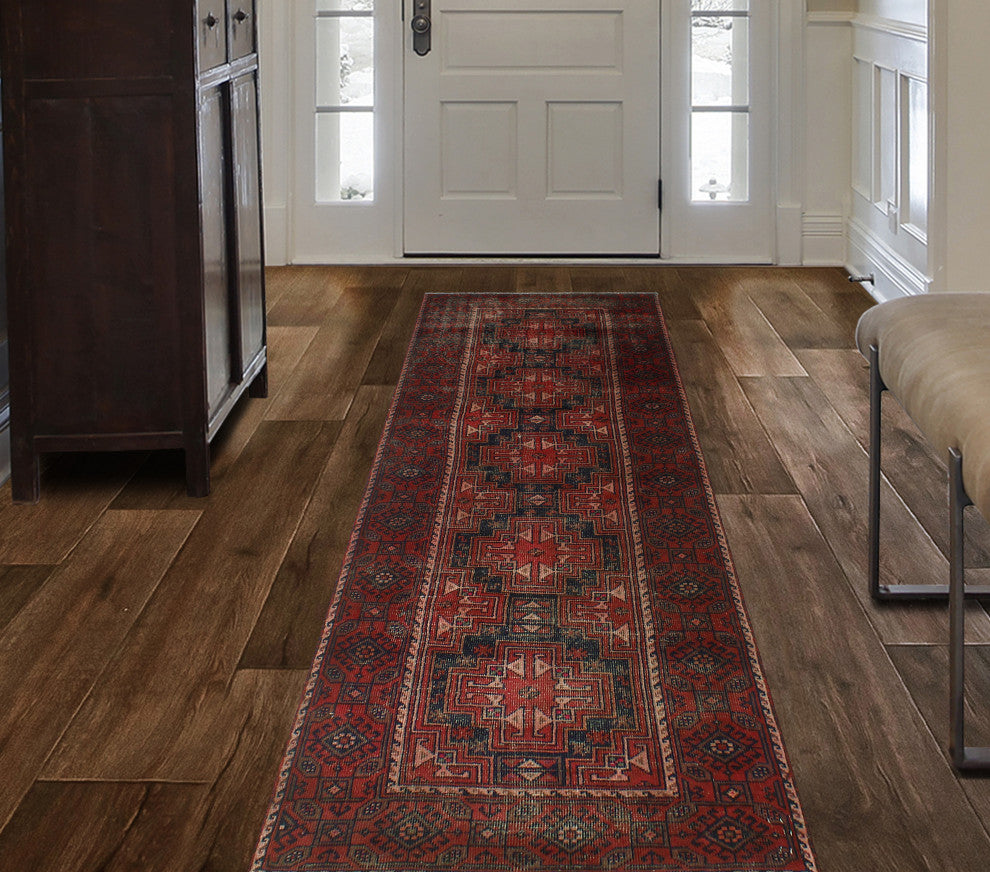 Semi Antique Cheri Red/Charcoal Runner, 3'3x9'6