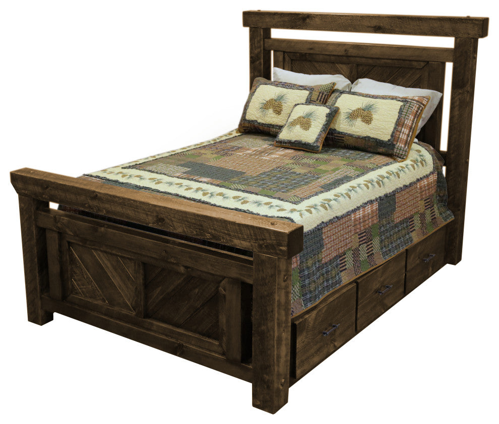 Barnwood Style Timber Peg Panel Platform Bed with Footboard, Woodland Smoke, Twin