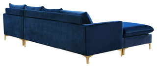 Naomi 3-Piece Velvet Upholstered Reversible Sectional, Navy