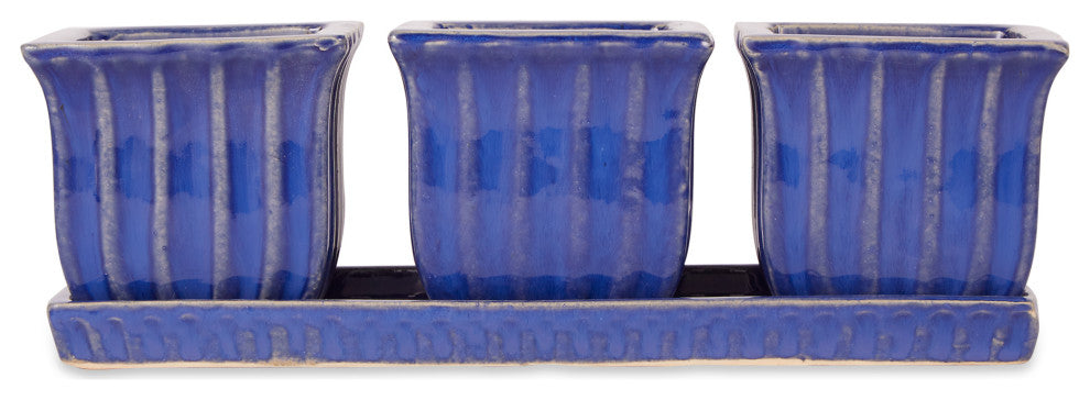 Blue Square Ceramic Small Planter (Set of 3)