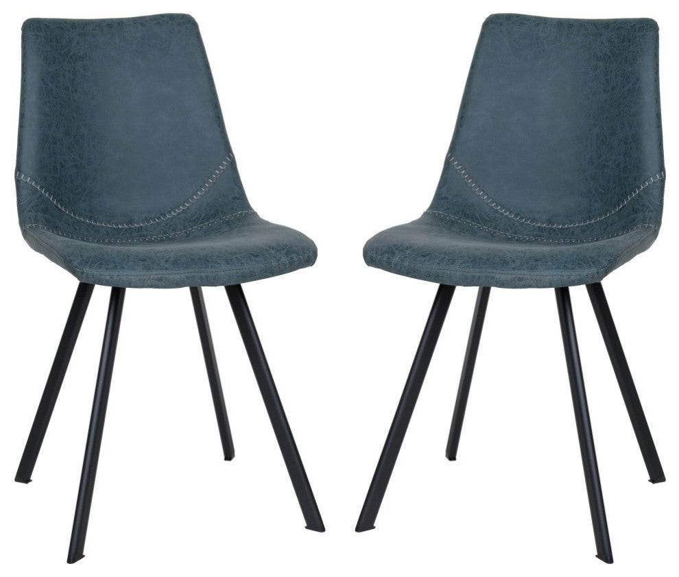 Markley Modern Leather Dining Chair With Metal Legs Set of 2, Peacock Blue