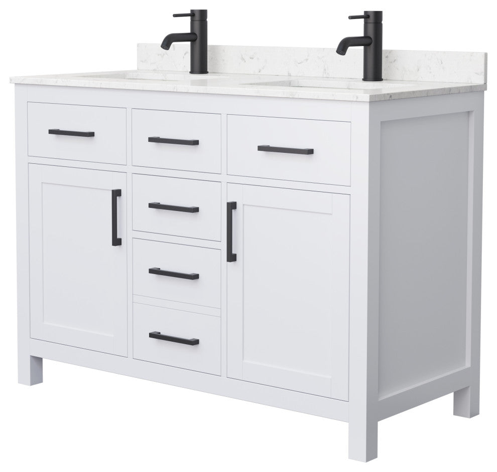 Beckett 48" Double Vanity, White, Carrara Cultured Marble Top, Black Trim