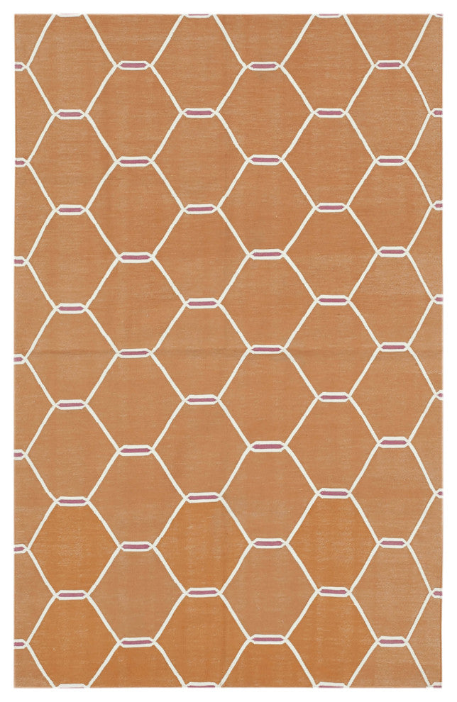 Rug N Carpet - Handmade Wool 3' 6'' x 5' 6'' Modern Design Dhurrie Kilim Rug