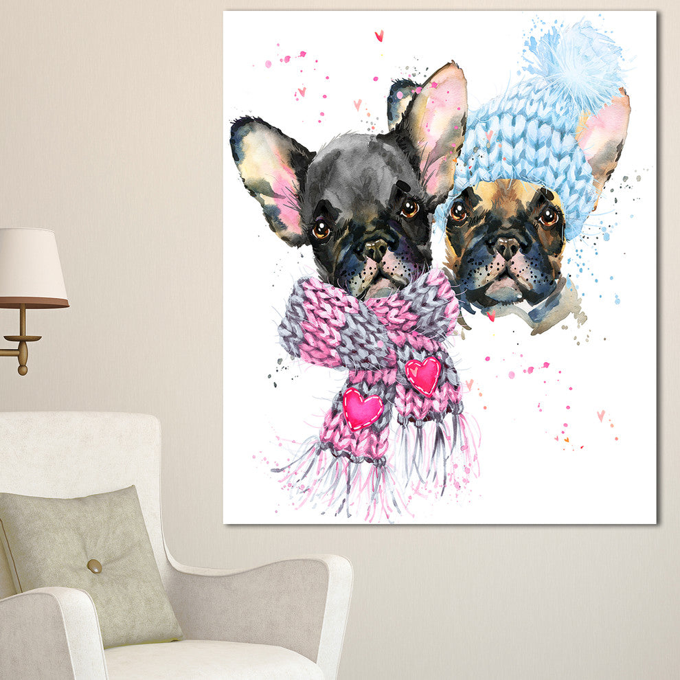 Lovely Puppies with Neck Shawls, Contemporary Animal Art Canvas, 30"x40"