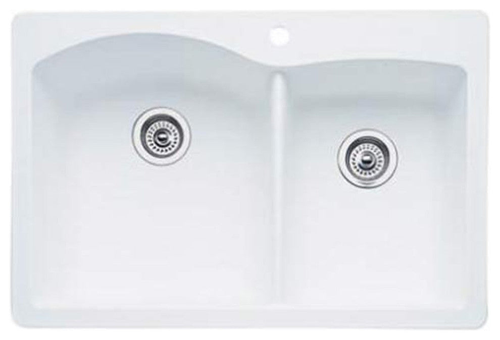 33"x22" Diamond Silgranit 1.75 Bowl Kitchen Sink, White