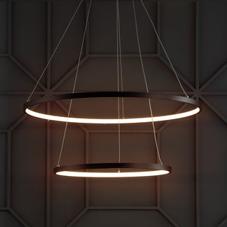 Circulo Metal Round Modern LED Pendant, Matte Black, Width: 24"
