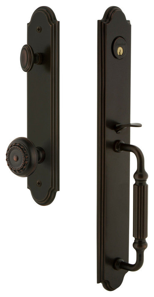 Arc 1-Piece Dummy Handleset, F Grip and Parthenon Knob, Timeless Bronze, 848686