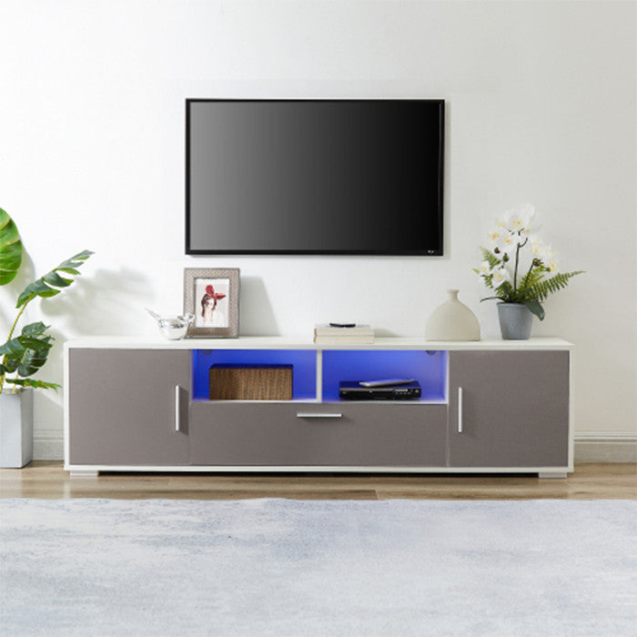 WHITE+GRAY morden TV Stand with LED Lights high glossy front TV Cabinet