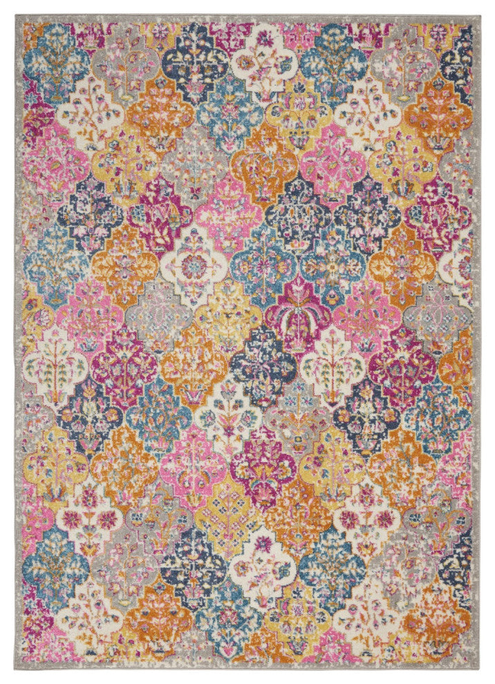 5' X 7' Pink And Gray Geometric Dhurrie Area Rug