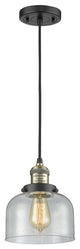 Large Bell 1-Light LED Pendant, Black Antique Brass, Glass: Seedy