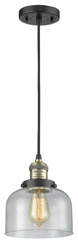 Large Bell 1-Light LED Pendant, Black Antique Brass, Glass: Seedy