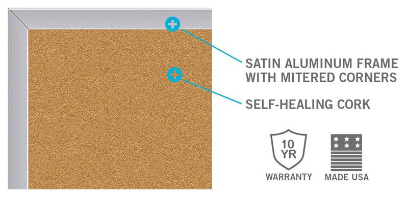 Ghent 36.5" x 60.5" Silver Aluminum Frame Natural Cork Bulletin Board